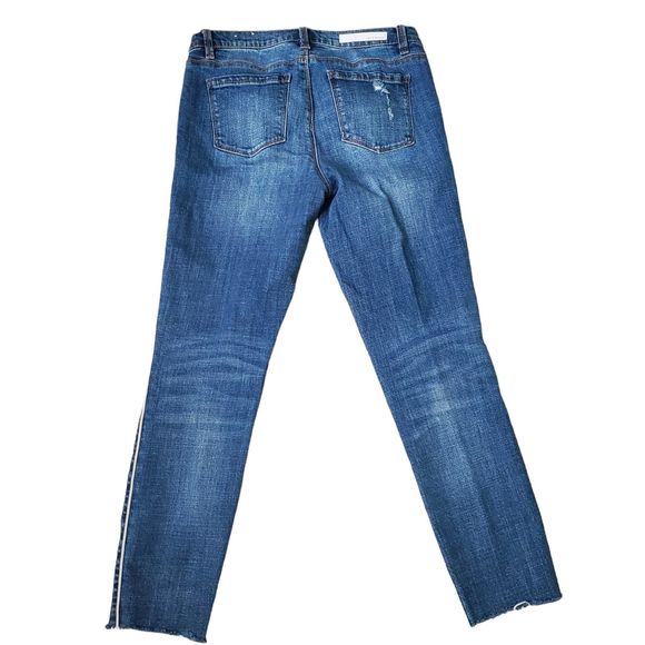 Blue Revival Blue Distressed Raw Hem Cropped Jeans with Piping Detail Size 26 - Picture 4 of 10